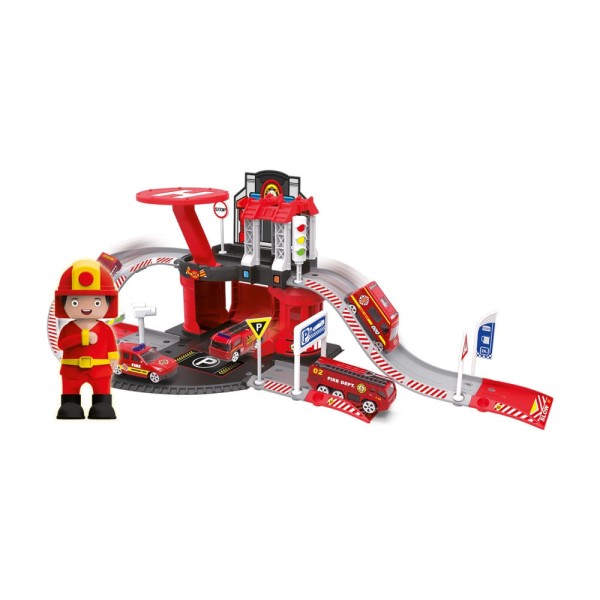 Encontraproduto.com.br - Express Wheels - Garagem de Bombeiro com Boneco MULTIKIDS