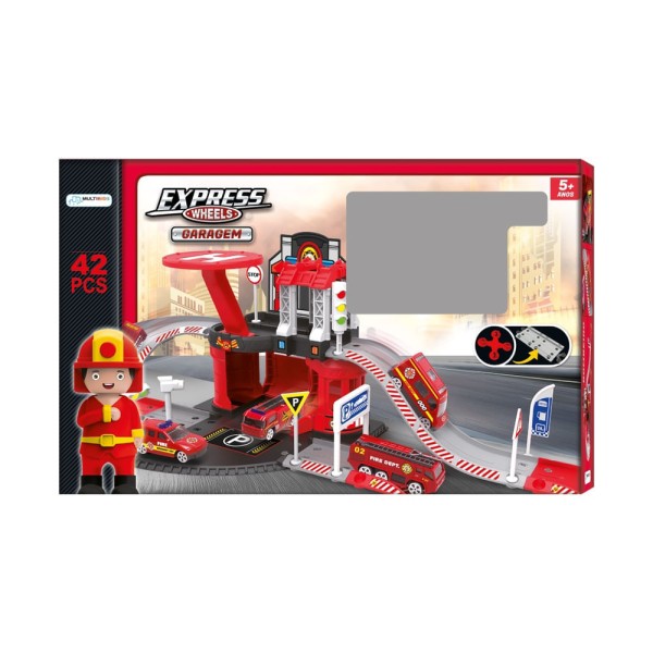 Encontraproduto.com.br - Express Wheels - Garagem de Bombeiro com Boneco MULTIKIDS