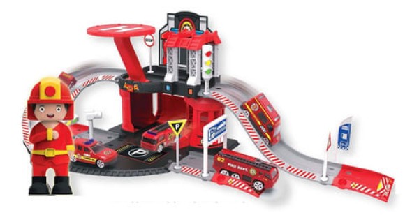 Encontraproduto.com.br - Express Wheels - Garagem de Bombeiro com Boneco MULTIKIDS