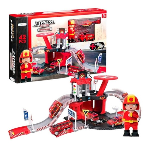 Encontraproduto.com.br - Express Wheels - Garagem de Bombeiro com Boneco MULTIKIDS