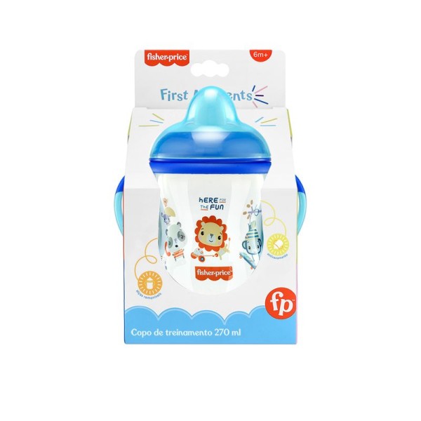 Encontraproduto.com.br - Copo de Treinamento com Bico Semi-Rígido First Moments Azul Twinkle Fisher-Price - BB1014