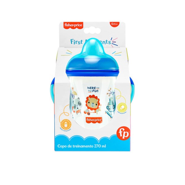 Encontraproduto.com.br - Copo de Treinamento com Bico Semi-Rígido First Moments Azul Twinkle Fisher-Price - BB1014