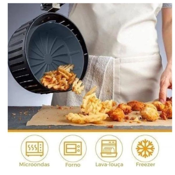 Encontraproduto.com.br - Forma Silicone Cozimento Com Alca Para Air Fryer Microondas