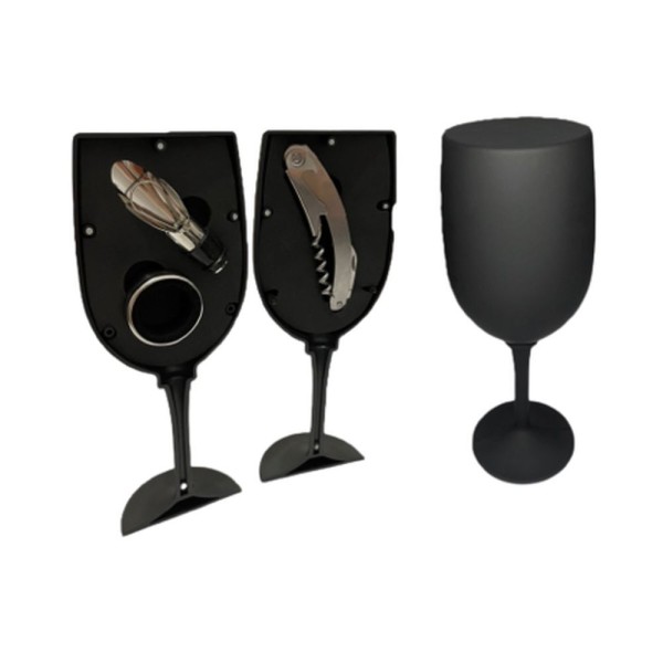 Encontraproduto.com.br - Kit Abridor De Vinho Taça Preto Canivete Saca Rolha