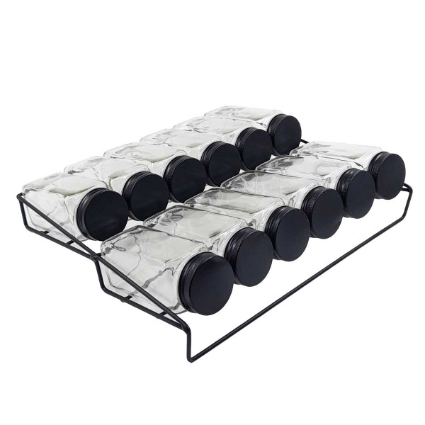 Encontraproduto.com.br - Porta Tempero C/ Suporte 12 Peças 120ml em Vidro Clink