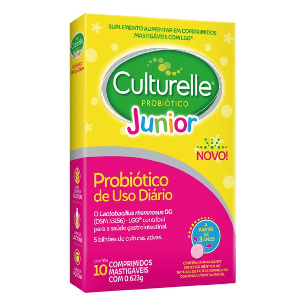 Encontraproduto.com.br - Culturelle Probiotico Junior 0,623g Com 10 Comprimidos Mastigaveis