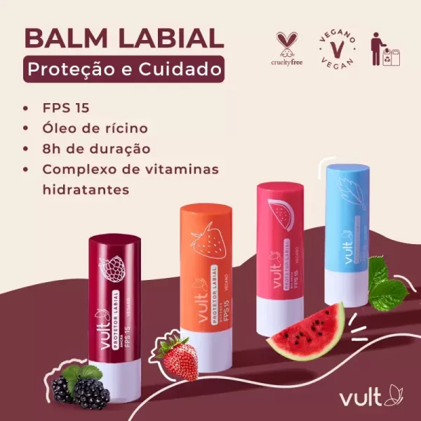 Encontraproduto.com.br - Balm Protetor Labial FPS15 Vult - Morango