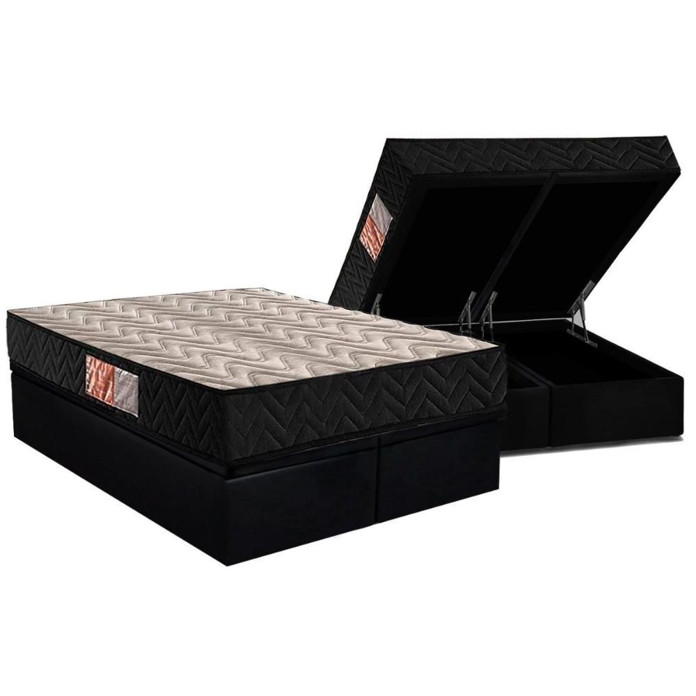 Conjunto Box Baú Queen Colchão Espuma Paropas D28 Pasquale Black + Base Crc Suede Black (158x198)