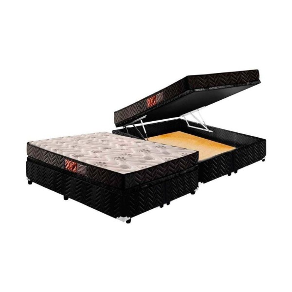 Encontraproduto.com.br - Cama Box Baú Queen Colchão Espuma D45 Paropas Pasquale + Base Crc Suede Black(158x198)