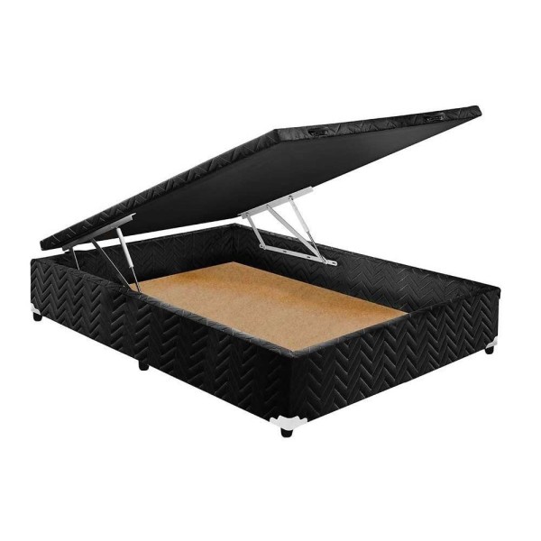 Encontraproduto.com.br - Cama Box Baú Queen Colchão Espuma D45 Paropas Pasquale + Base Crc Suede Black(158x198)