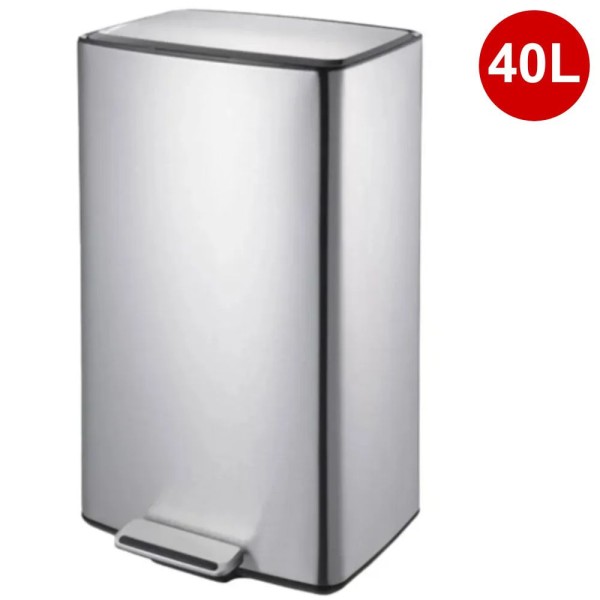 Lixeira em Inox 40L Quadrada com Pedal e Balde Removível Linha Plana