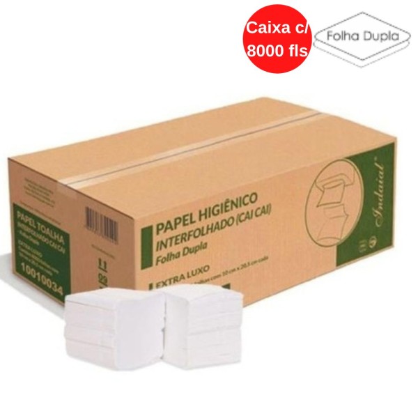 Guardanapo de Papel Interfolhado Lanche 9,6x20,5cm Folha Dupla Extra Luxo 30g/m² Cx/ 8.000 Folhas