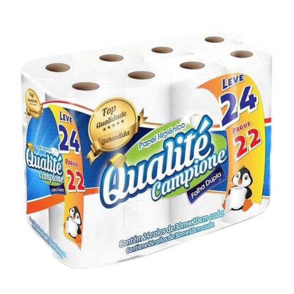 Papel Higiênico Qualité Folha Dupla 30M Leve 24 Pague 22 Rolos