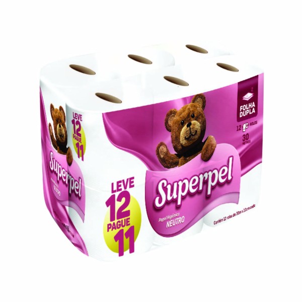 Encontraproduto.com.br - Papel Higiênico SUPERPEL Neutro Folha Dupla com 12 Unidades 30m Leve 12 Pague 11
