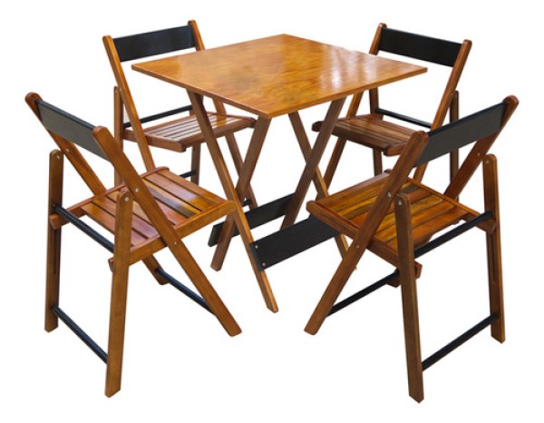 Conjunto Mesa Dobravel 70X70 Em Madeira Robusta Com 4 Cadeiras Red - Castanho - Marrom