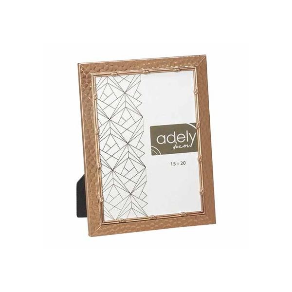 Porta-retratos em alumínio Adely Decor Lumini 15x20cm martelado cobre rose