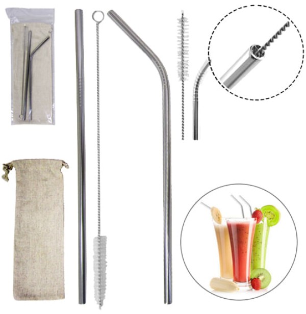 Encontraproduto.com.br - Canudos Ecológicos Reutilizável Kit 2UN + 1 Escova C/ Bolsa