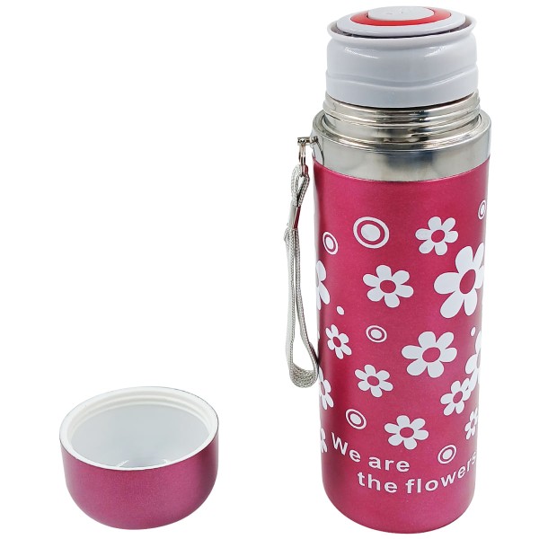 Encontraproduto.com.br - Garrafa Flores C/ Alça 470ml em Alumínio Fu Xing