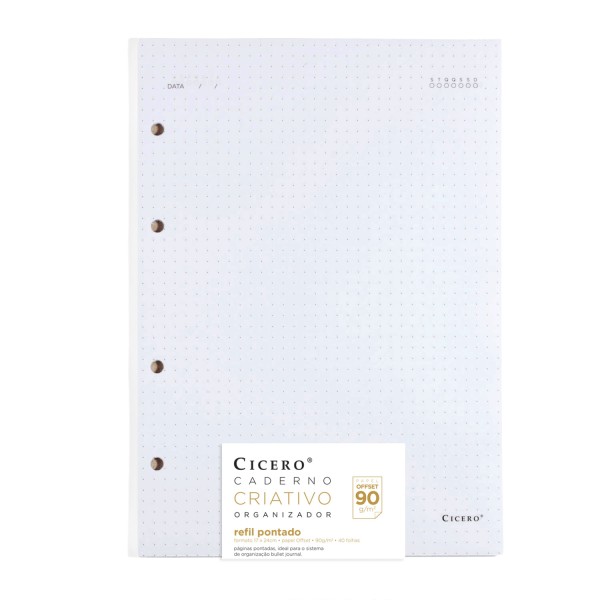 Encontraproduto.com.br - Refil 17 x 24 cm com 40 Folhas Pontado Offset 90 g/m² Cicero