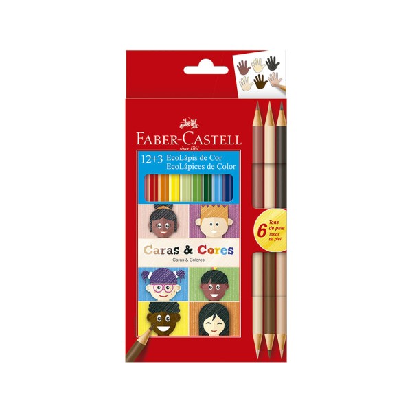 Encontraproduto.com.br - Estojo Ecolápis de Cor - Caras e Cores - 12+3 - Faber Castell (120112CC)