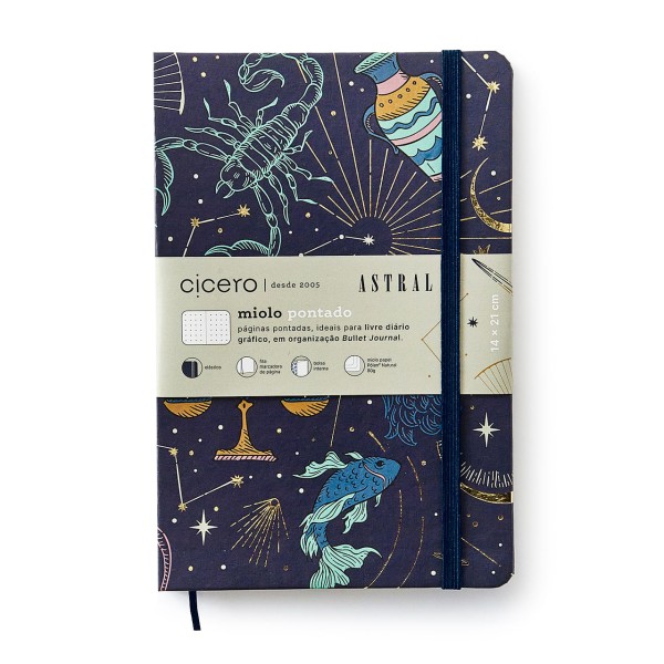 Encontraproduto.com.br - Caderneta Pontada Astral Cartas do Zodíaco Azul 80 g/m² 14,0 x 21,0 cm com 160 Páginas Cicero