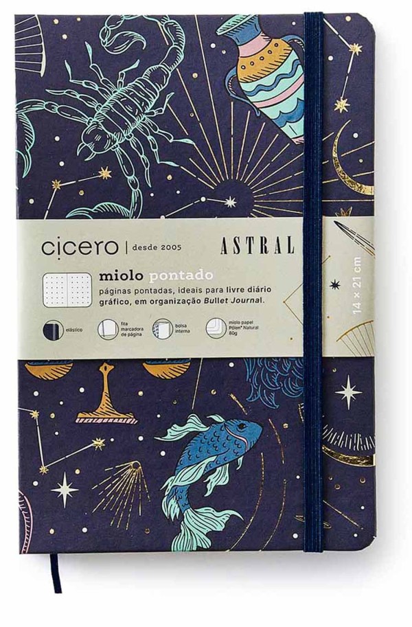 Encontraproduto.com.br - Caderneta Pontada Astral Cartas do Zodíaco Azul 80 g/m² 14,0 x 21,0 cm com 160 Páginas Cicero