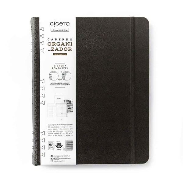 Caderno Organizador Clássico Preto 17 x 24 cm 90 Folhas Cicero