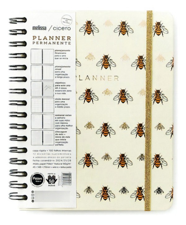 Planner Permanente Wire-o Melissa Favo de Abelhas A-5 com 96 Folhas Cicero