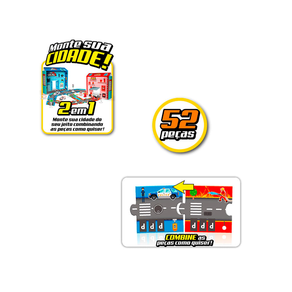Encontraproduto.com.br - Kit Pista com Acessórios Toyng com 3 Veículos Resgate com Som e Luz - Toyng