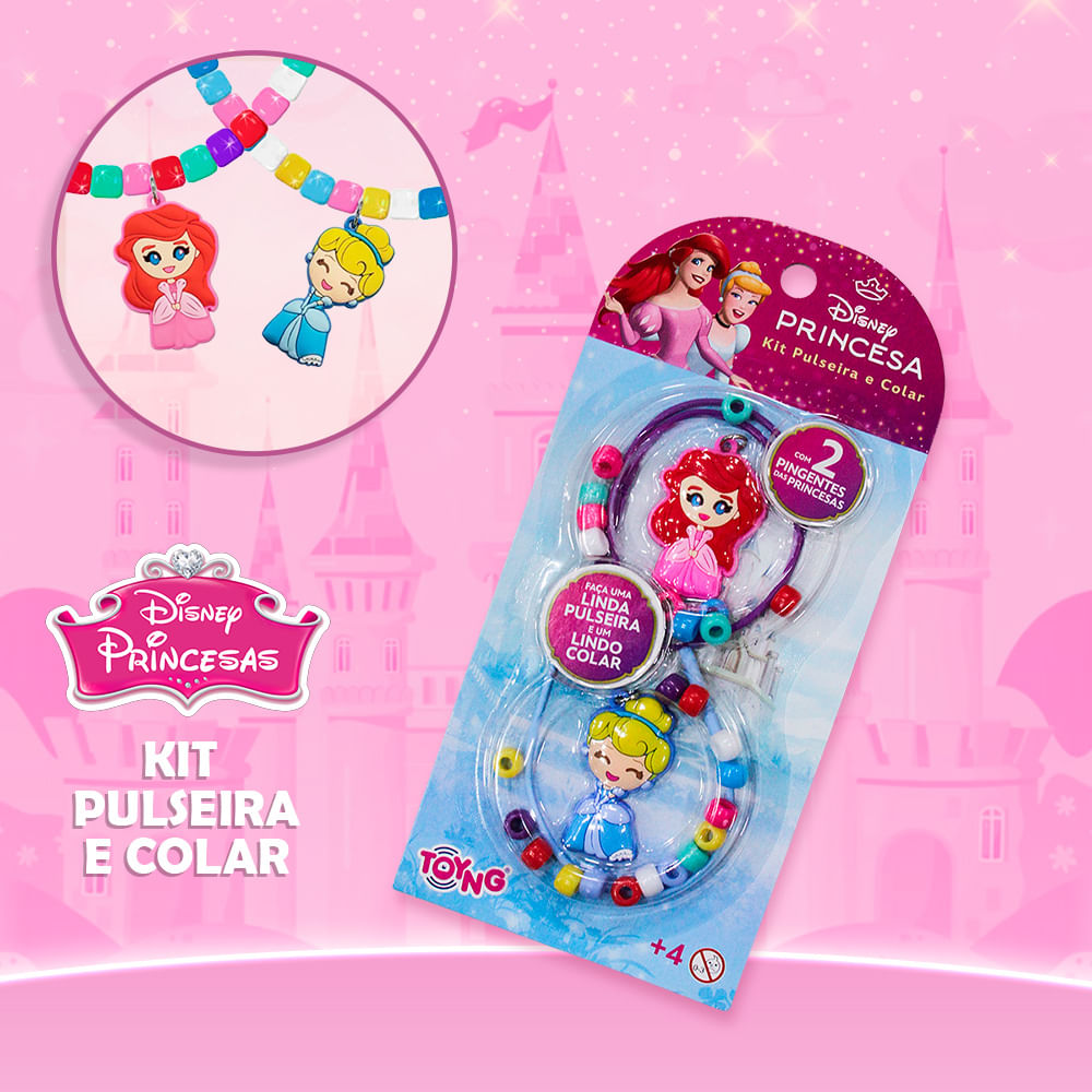Kit Infantil - Disney Princesas - Pulseira e Colar com Pingentes - Toyng