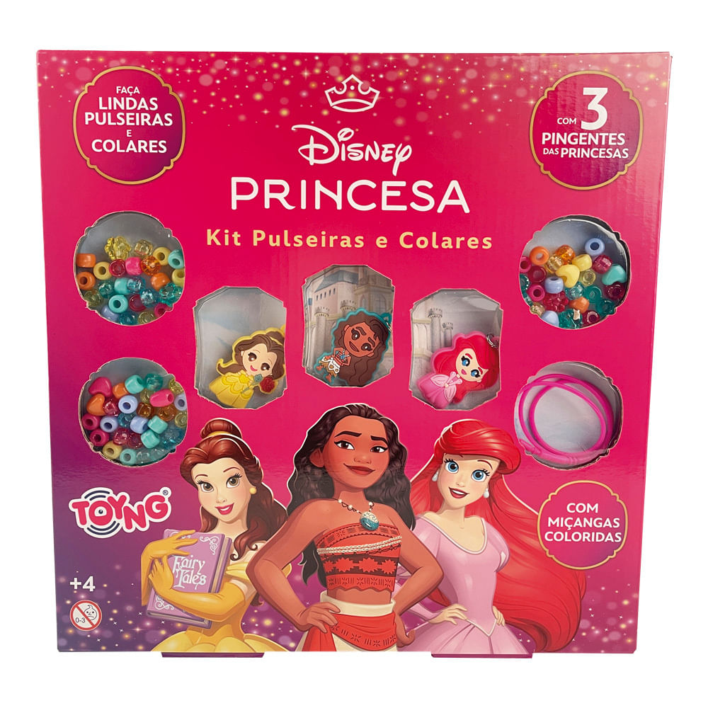 Brinquedo Kit Pulseiras E Colares Princesas Disney Com Pingentes Da Moana, Ariel E Bela