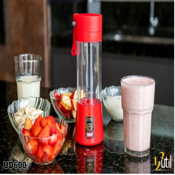 Encontraproduto.com.br - Mini Liquidificador Portátil Recarregável Shake Juice 380ml Cor Rosa