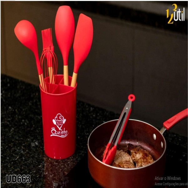 Encontraproduto.com.br - Jogo de Cozinha Silicone 7 Peças - Vermelho