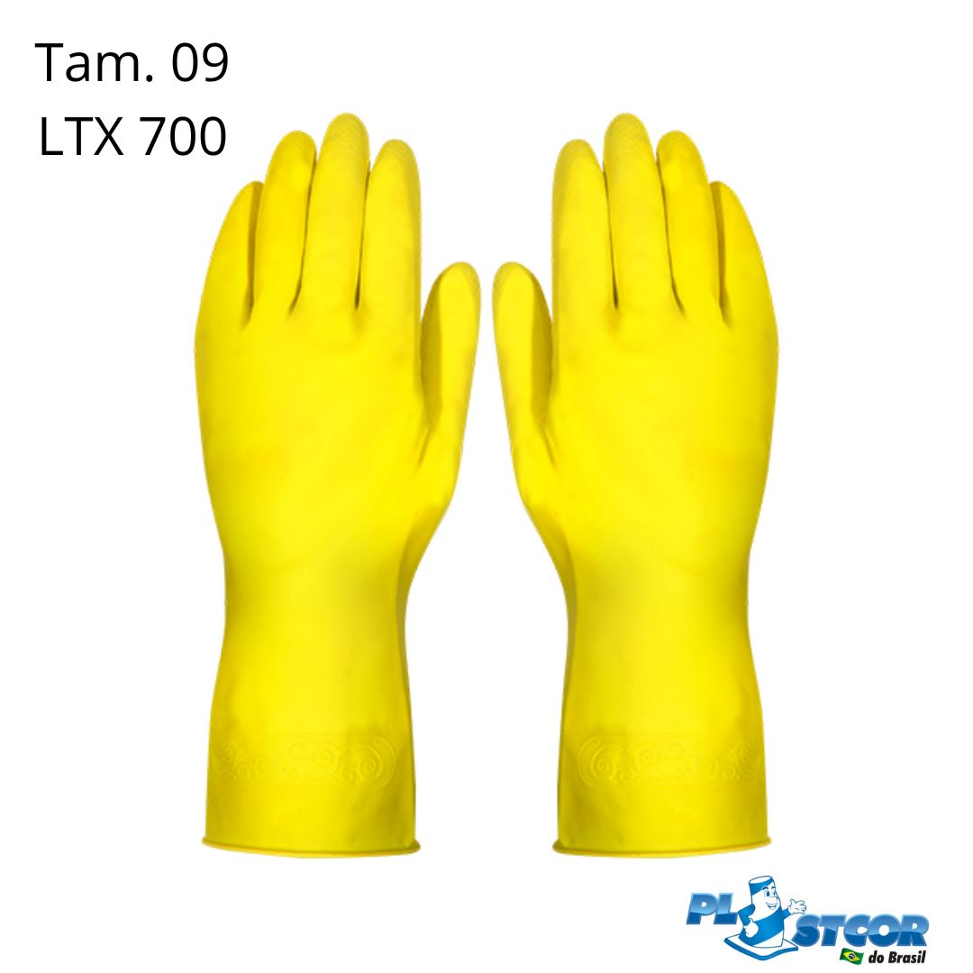 Luva Latex Amarela Acabamento Flocado Latex 700 Tamanho 09 - Plastcor
