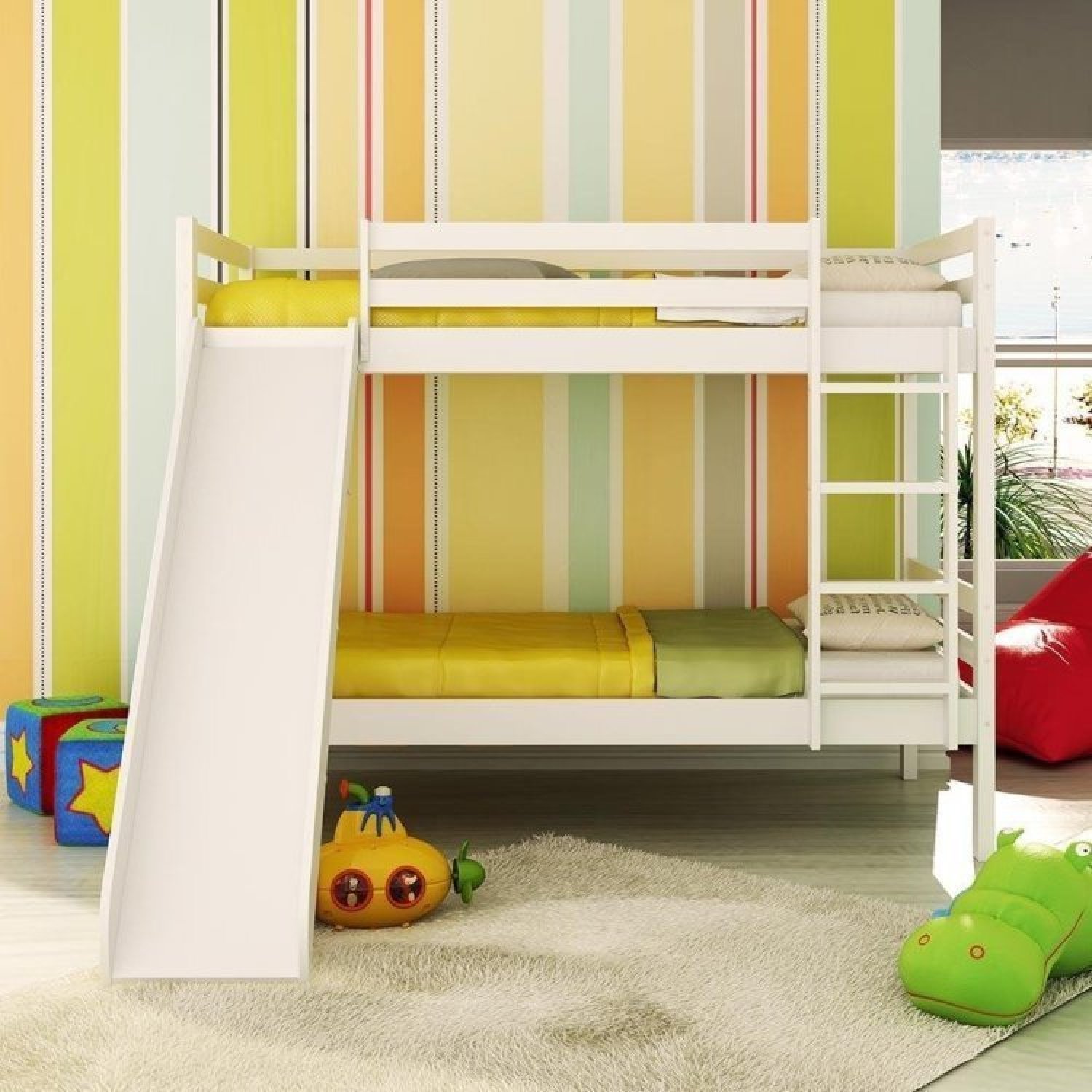 Beliche infantil Teen Play com Escorregador - Laqueado e Madeira Maciça - Branco Lavado -  Casatema