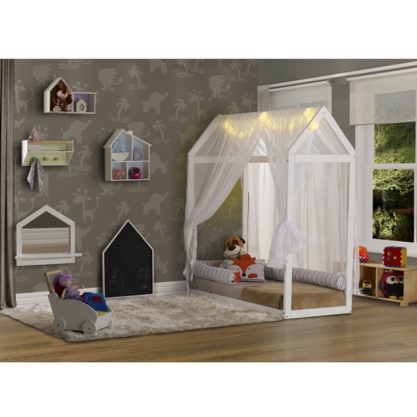 Encontraproduto.com.br - Mini Cama Montessoriana Casinha II Branco com Voal - Casatema