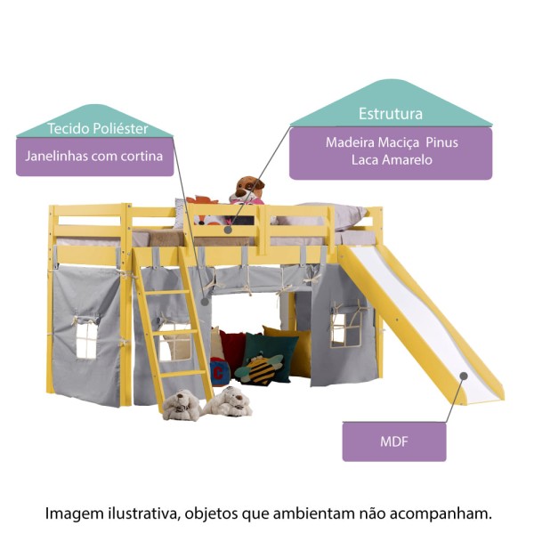 Encontraproduto.com.br - Cama Infantil Prime com Escorregador Tobogã Amarelo e Tenda Casatema