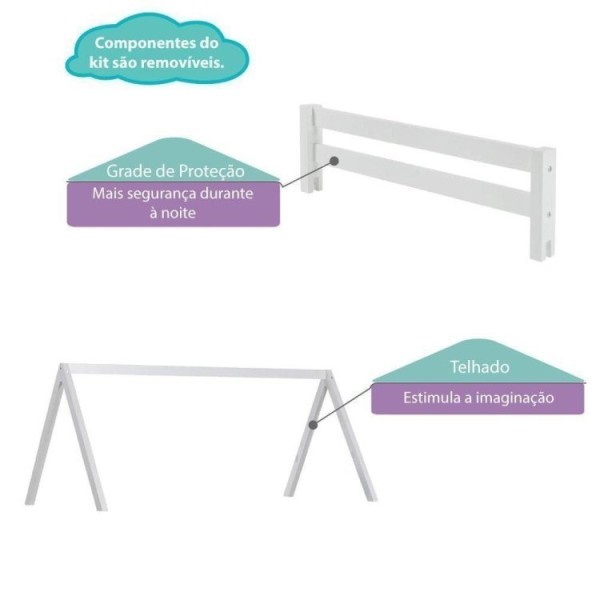 Encontraproduto.com.br - Bicama Solteiro Infantil Prime Com Telhado Vi E Grade De Proteção Iv Casatema Branco