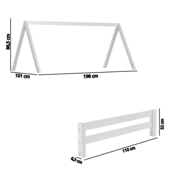 Encontraproduto.com.br - Bicama Solteiro Infantil Prime Com Telhado Vi E Grade De Proteção Iv Casatema Branco