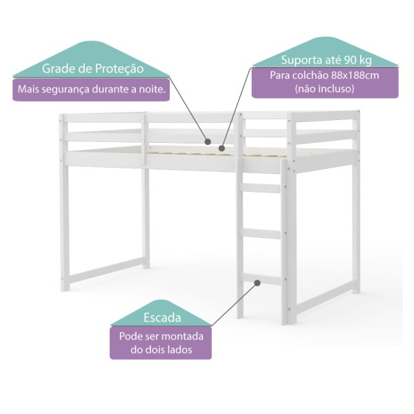 Encontraproduto.com.br - Quarto Infantil Cama Prime Alta II Altura 137cm e Escrivaninha - Casatema