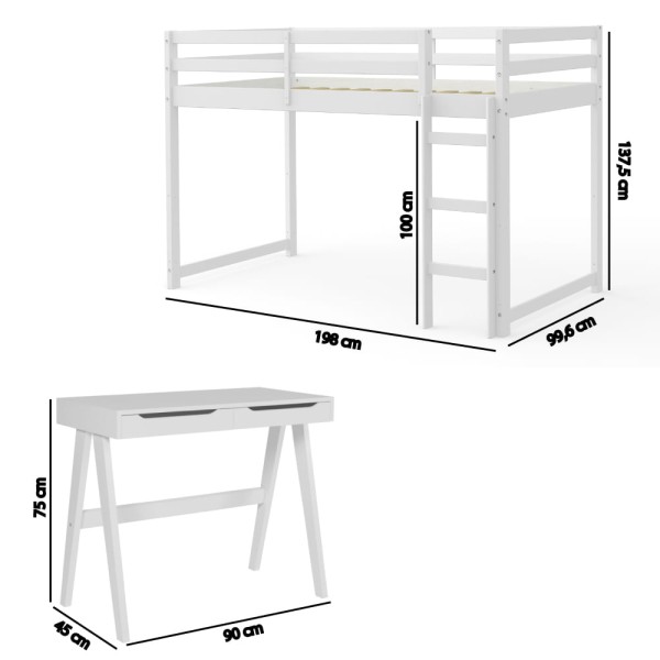Encontraproduto.com.br - Quarto Infantil Cama Prime Alta II Altura 137cm e Escrivaninha - Casatema