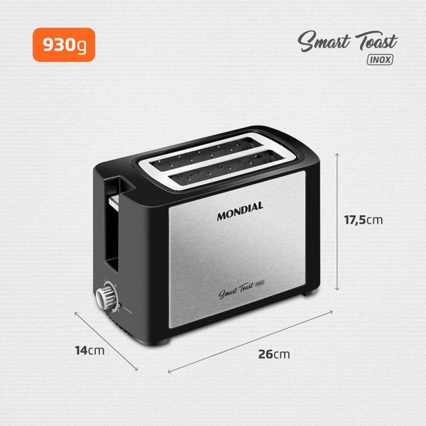 Encontraproduto.com.br - Torradeira Smart Toast Mondial T-13 Com 6 Opções De Tostagem Preto Com Inox 220v