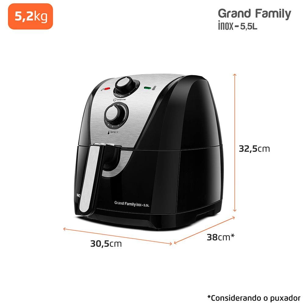Encontraproduto.com.br - Fritadeira Mondial Air Fryer AF-55I Preta e Inox 5,5 Litros 220V