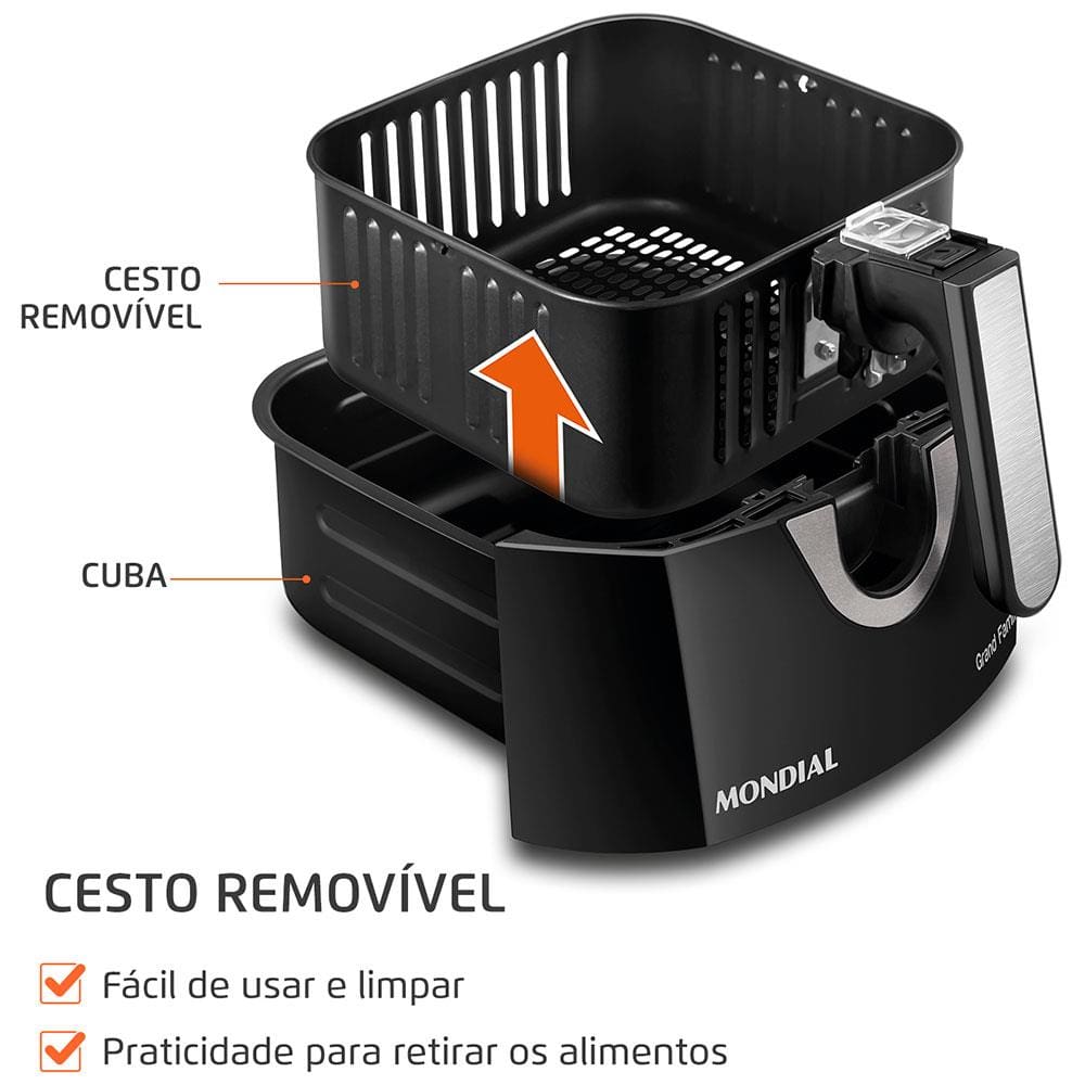 Encontraproduto.com.br - Fritadeira Mondial Air Fryer AF-55I Preta e Inox 5,5 Litros 220V