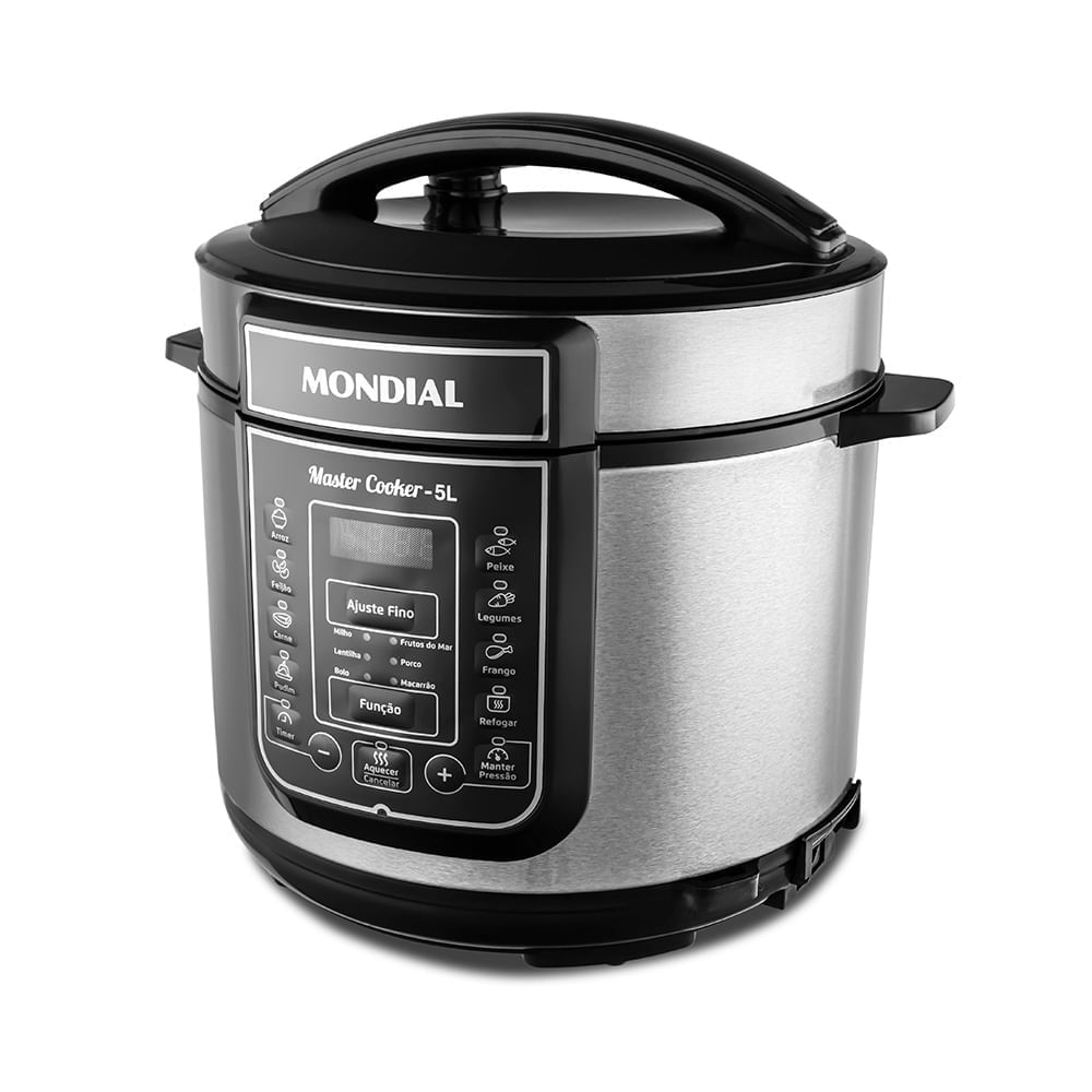 Encontraproduto.com.br - Panela de Pressão Elétrica 5 Litros Mondial Master Cooker PE38 Preta com Prata 127V