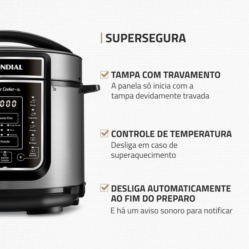 Encontraproduto.com.br - Panela de Pressão Elétrica Mondial PE38 5 Litros Preta 220V