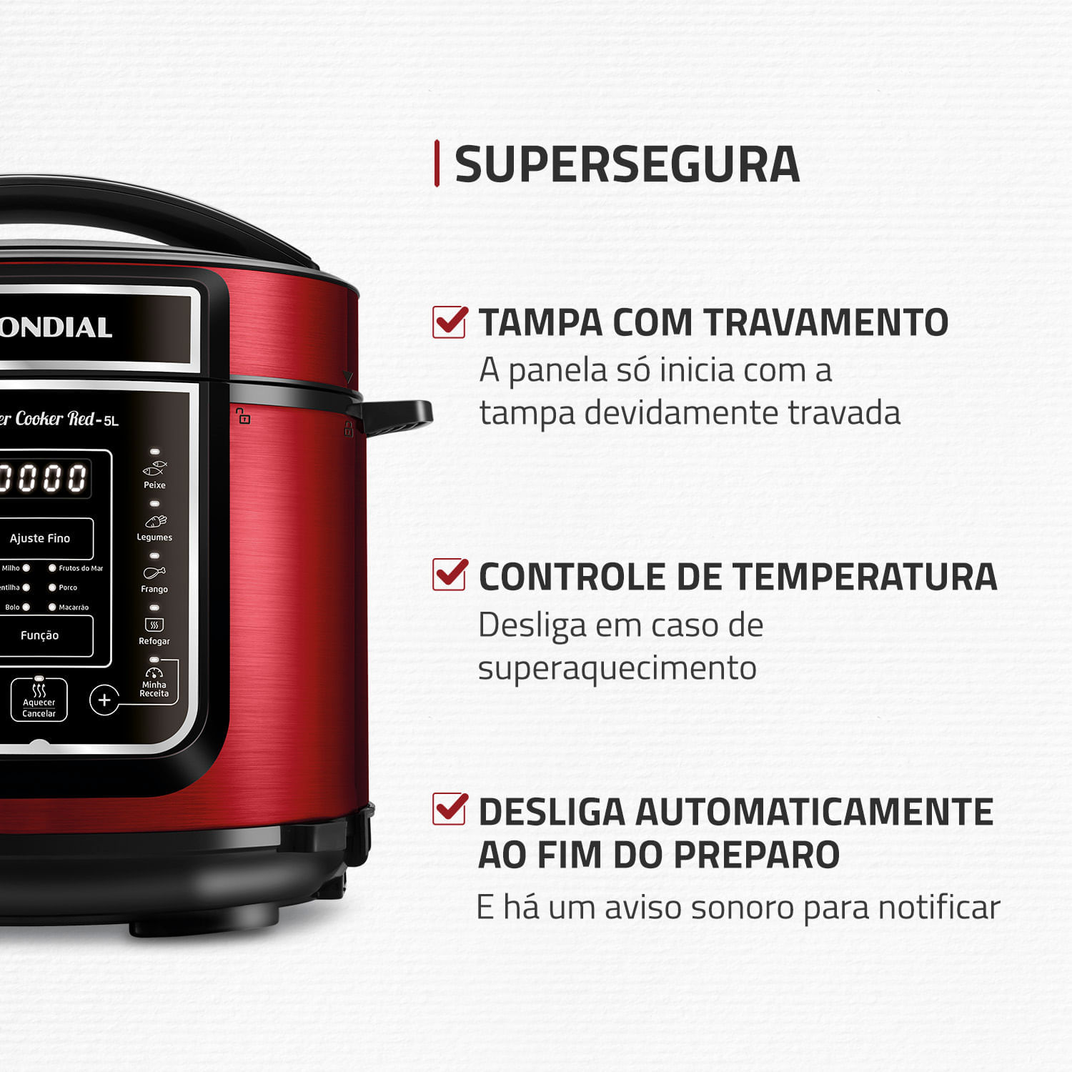 Encontraproduto.com.br - Panela de Pressão Elétrica Mondial Master Cooker Red PE-39