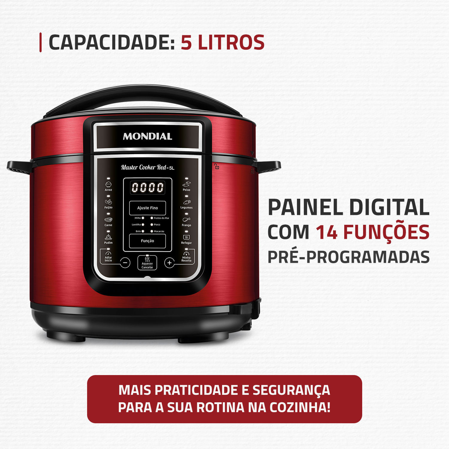 Encontraproduto.com.br - Panela de Pressão Elétrica Mondial Master Cooker Red PE-39