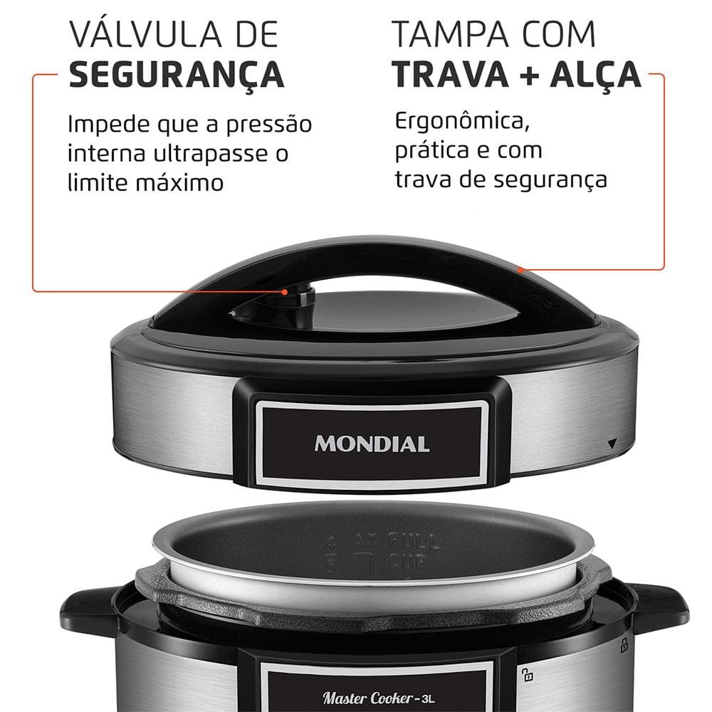 Encontraproduto.com.br - Panela Elétrica De Pressão Mondial Digital Master Cooker Pe-40 700w Com Capacidade De 3 Litros Preto Com Inox 220v
