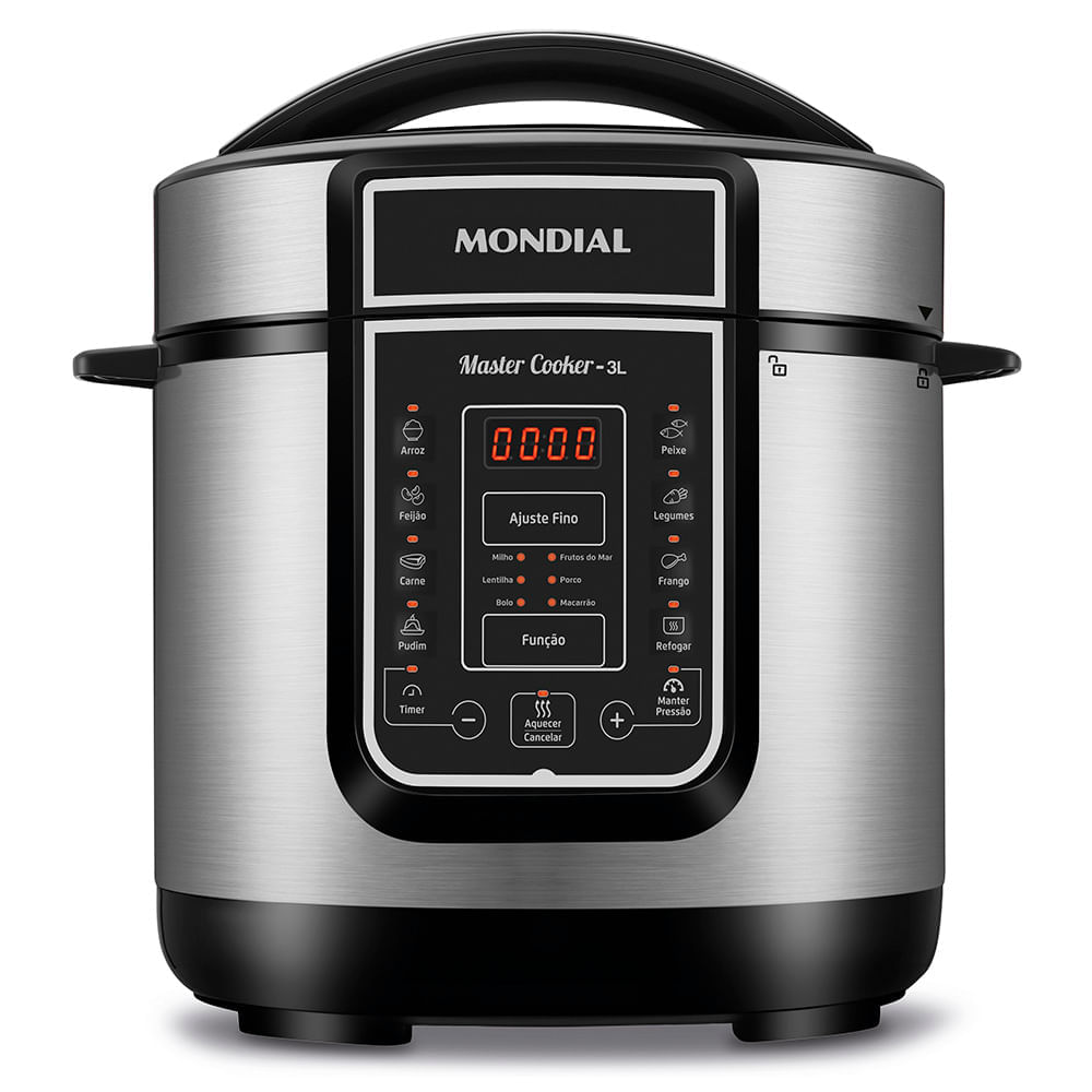 Encontraproduto.com.br - Panela Elétrica De Pressão Mondial Digital Master Cooker Pe-40 700w Com Capacidade De 3 Litros Preto Com Inox 220v